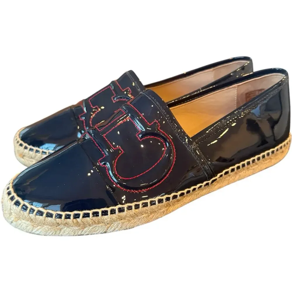 CH Carolina Herrera Initials Insignia Patent Leather Espadrilles Flats Size 39
